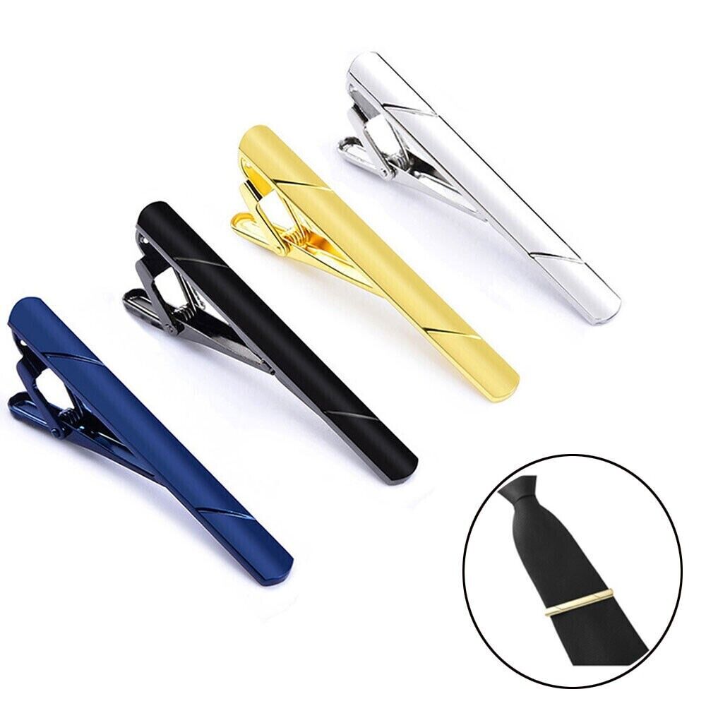 4PCS Mens Stainless Steel Tie Clip Necktie Bar Clasp Clamp Pin Gold