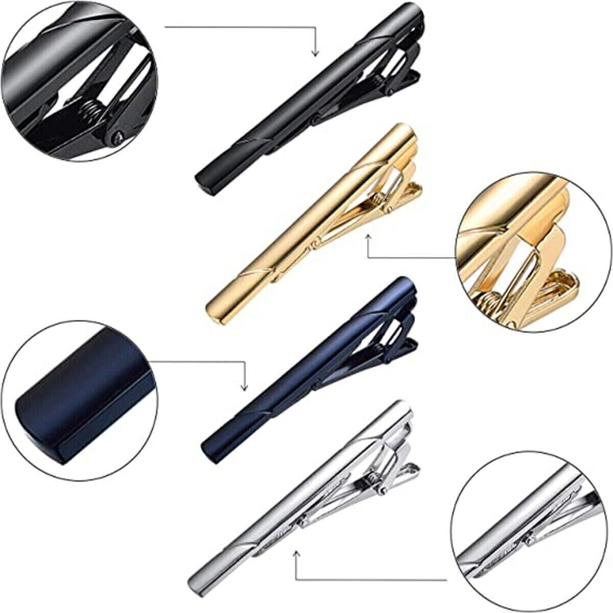 4PCS Mens Stainless Steel Tie Clip Necktie Bar Clasp Clamp Pin Gold