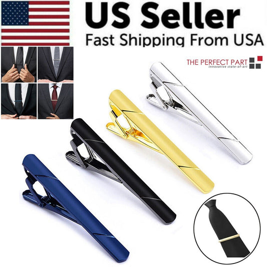 4PCS Mens Stainless Steel Tie Clip Necktie Bar Clasp Clamp Pin Gold